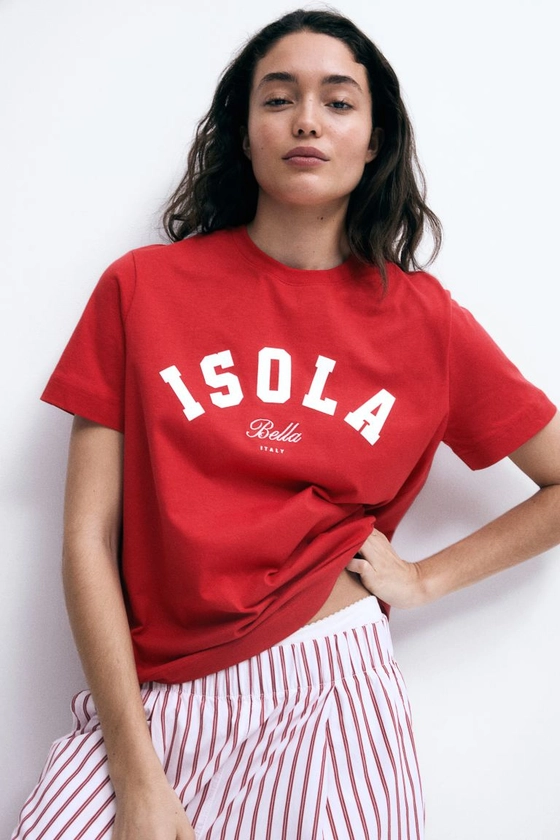 T-Shirt mit Motivprint - Rundausschnitt - Kurzarm - Rot/Isola Bella - Ladies | H&M DE