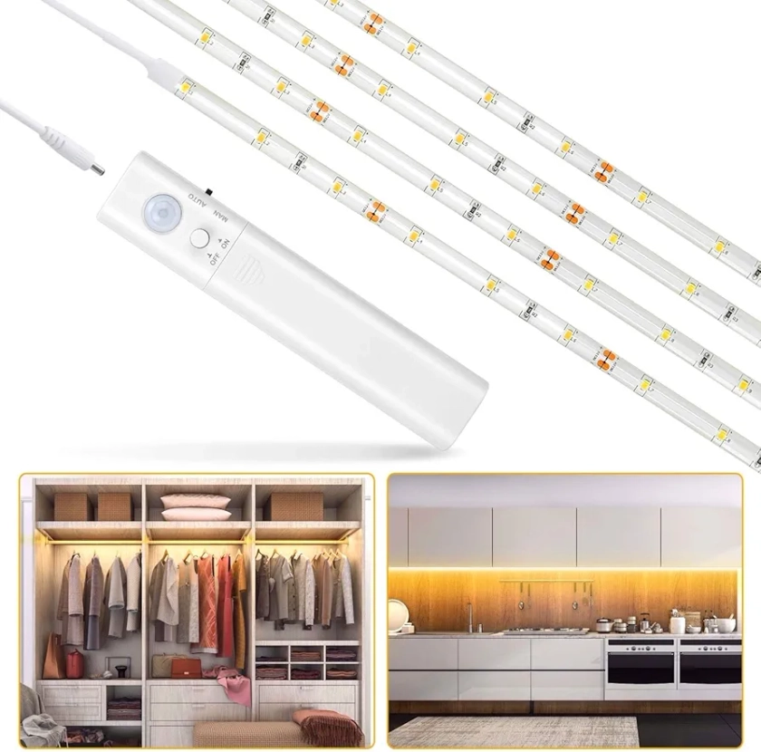 LUXJET® Motion Sensor Wardrobe Light, Flexible 1M LED Strip, Battery Powered Warm White for Wall Cabinet, Staircase, Drawer, Wardrobe (Powered by 4 AAA Batteries, Not Included) : Amazon.nl: DIY & Tools