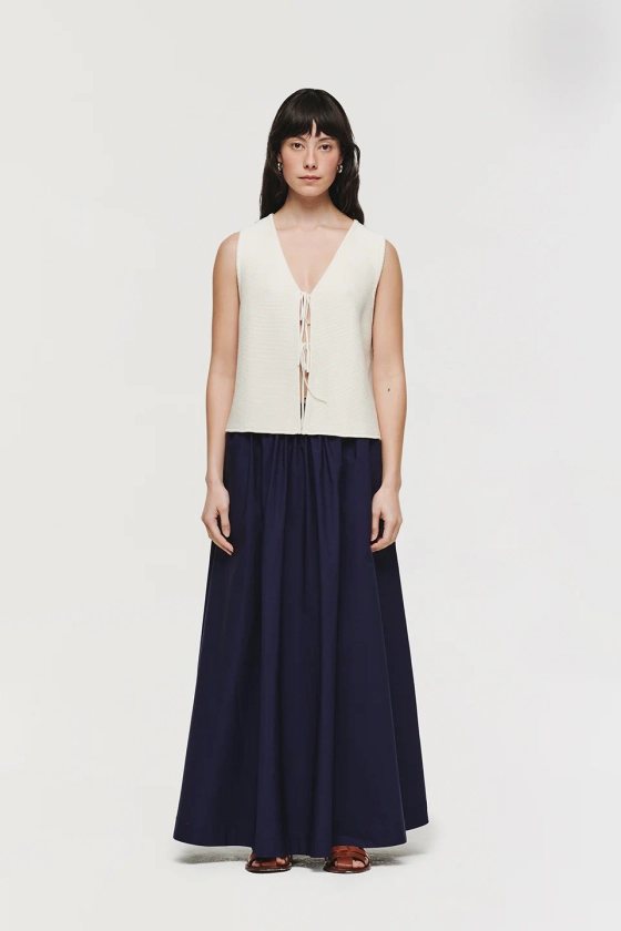 Natalie | Full Length Poplin Skirt in Navy | ALIGNE