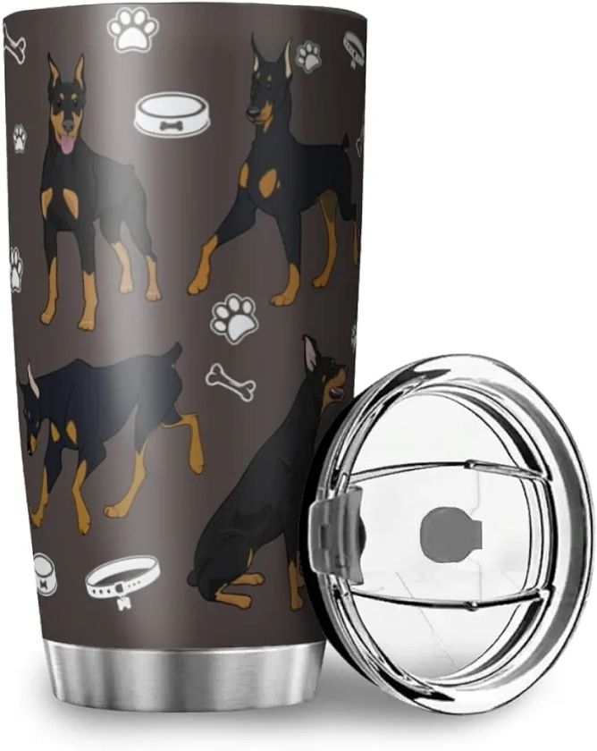 Doberman Tumbler Stainless Steel Travel Mug Vacuum Insulated with Lid Coffee Cup Doberman 20oz