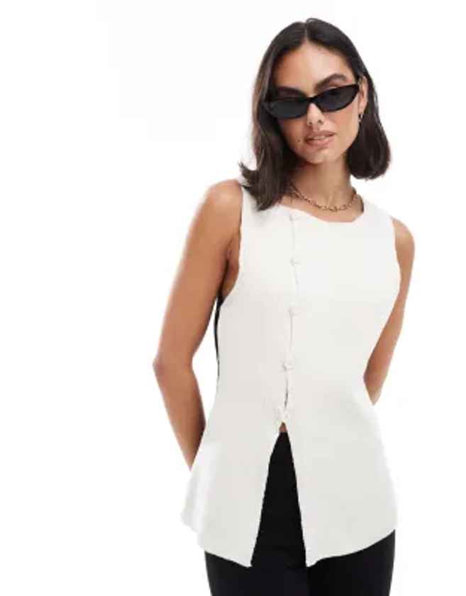 ASOS DESIGN knitted asymmetric waistcoat in colourblock in mono | ASOS