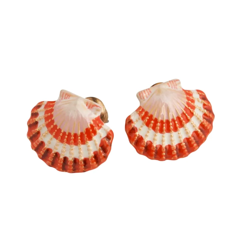 Fable Clam Shell Worn Gold Stud Earrings