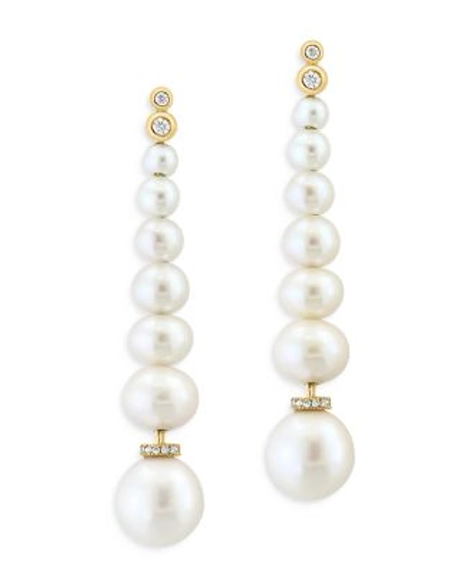 Bloomingdale's Fine Collection Freshwater Pearl & Diamond Graduated Linear Drop Earrings in 14K Yellow Gold | Bloomingdale's Sale Jewelry & Accessories Fine Jewelry