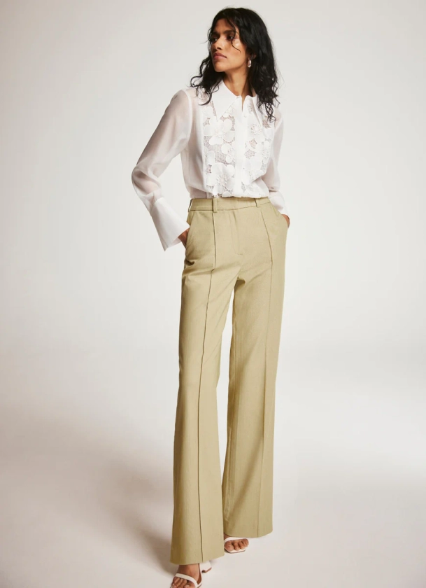 Green Straight Tailored Trousers