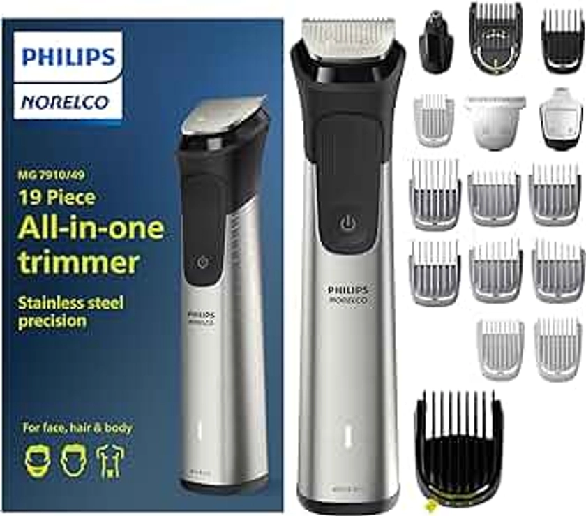 Norelco Philips Multigroom Series 7000, Mens Grooming Kit with Trimmer for Beard, Head, Hair, Body, Groin, and Face - NO Blade Oil Needed, MG7910/49