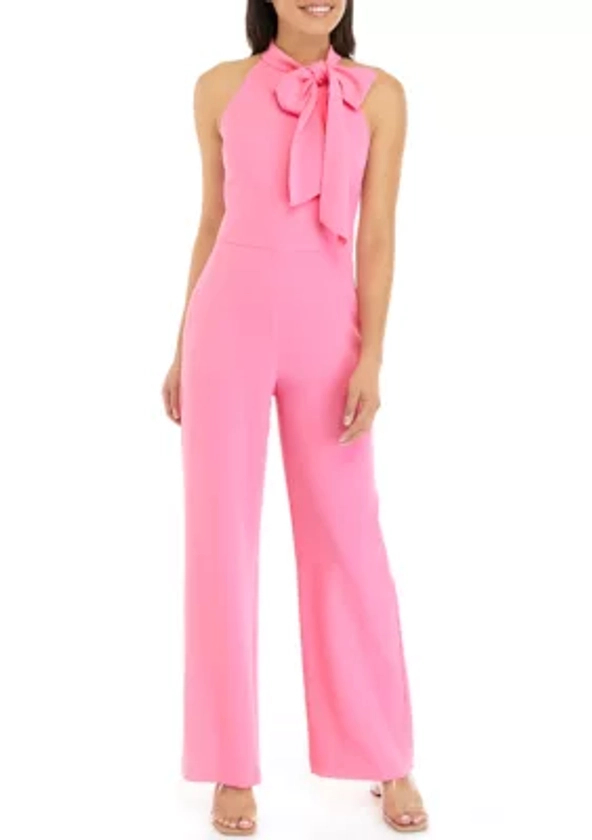 Women's Sleeveless Bow Tie Neck Solid Crepe Jumpsuit