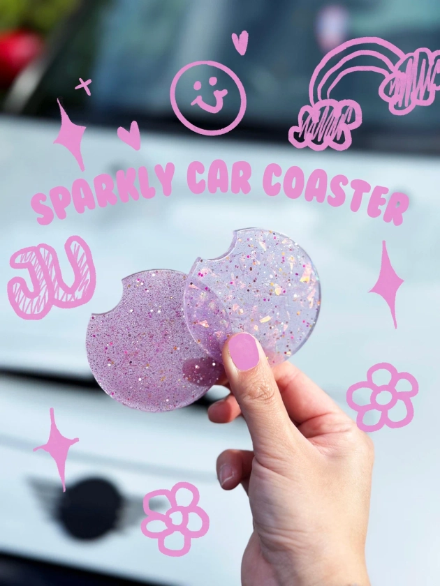 Set of 2 Car Coasters for Women Car Accessories for Girls Sparkly Car Coasters Aesthetic Car Decor for Her New Car Gift Pink Car Accessories - Etsy