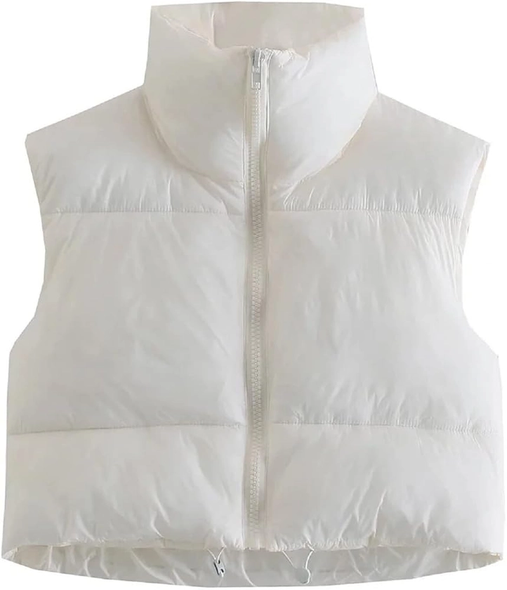KMBANGI Women Cotton Puffer Vest Zip Up Waistcoat Gilet Outerwear Lightweight Winter Sleeveless Jacket Coat Streetwear(Cute White,L)