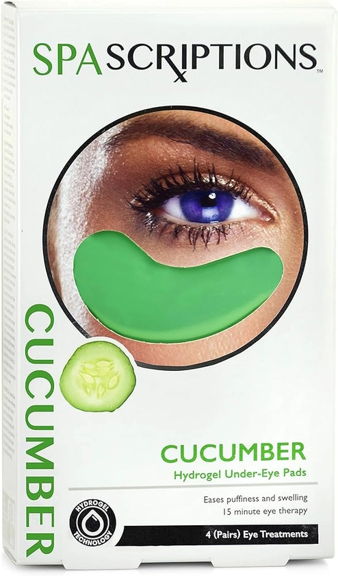 SpaScriptions Underyes Treatment Hydrogel Cucumber Hydrating Under Eye Pads for Dark Circles and Puffy Eyes- 4 Pairs