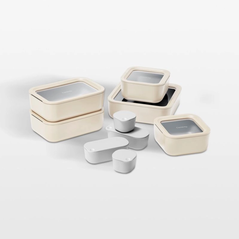 Caraway Cream 14-piece Glass Food Storage Set + Reviews | Crate & Barrel