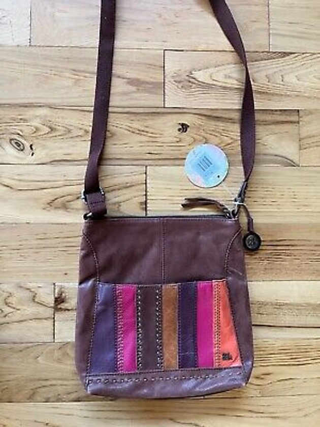 The Sak Brown Genuine Leather Crossbody Purse With Multi Color Accents