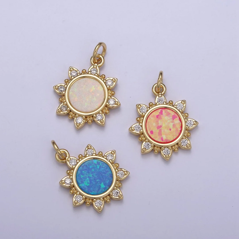 Dainty Opal Sun Charm Clear Pink Blue Opal Celestial Jewelry Inspired N-668 - Etsy