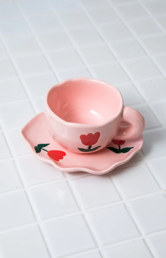 Daisy Pink Floral Mug Set
