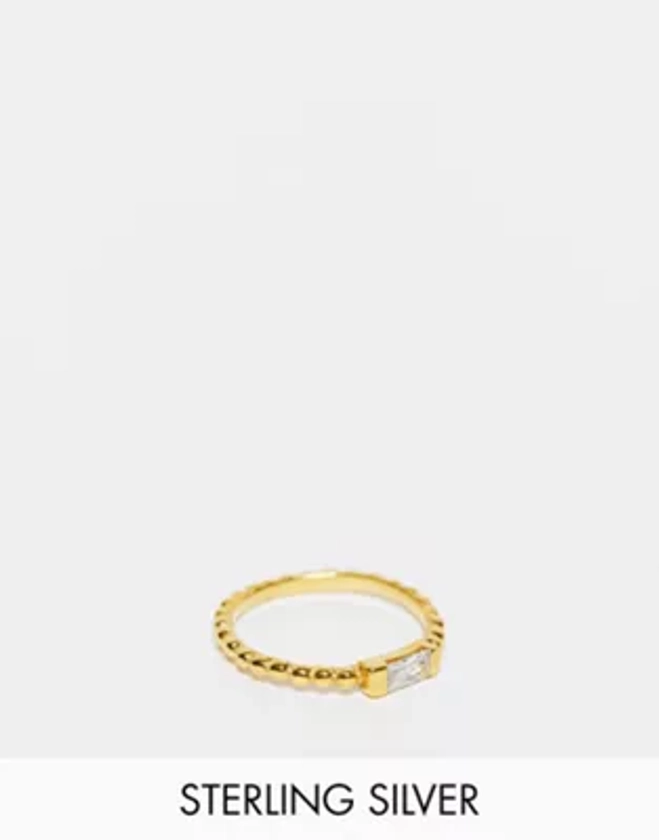 ASOS DESIGN sterling silver with gold plate ring with baguette crystal design