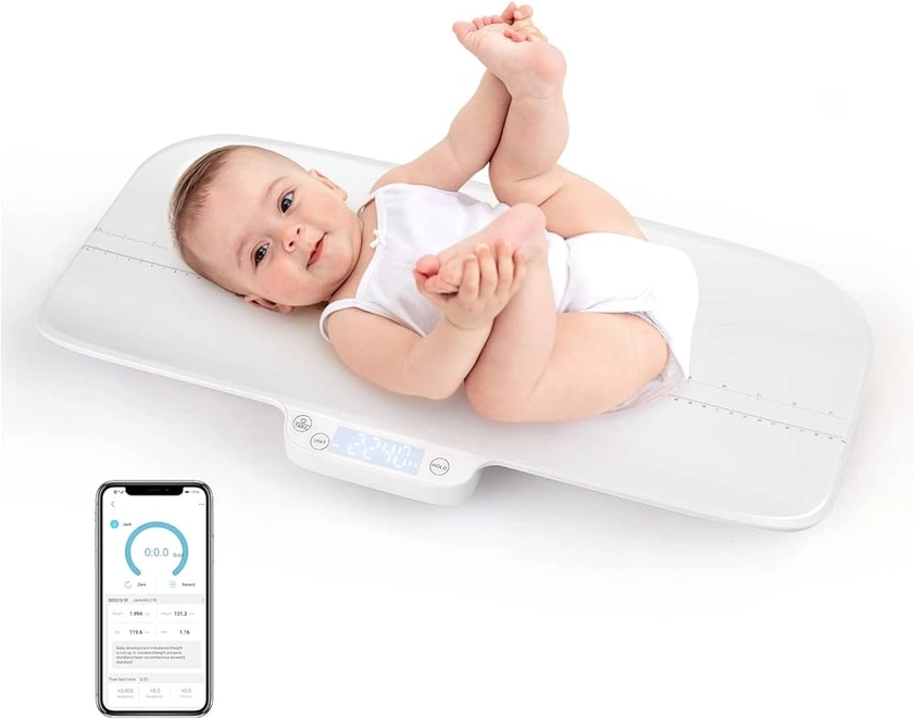 COSTWAY Pèse-bébé Numérique avec Contrôle Intelligent Charge 30 kg, Balance Précise à 2 g avec Fonction de Maintien et Tare Échelle 60 cm 4 Unités, pour Nouveau-né Animal de Compagnie