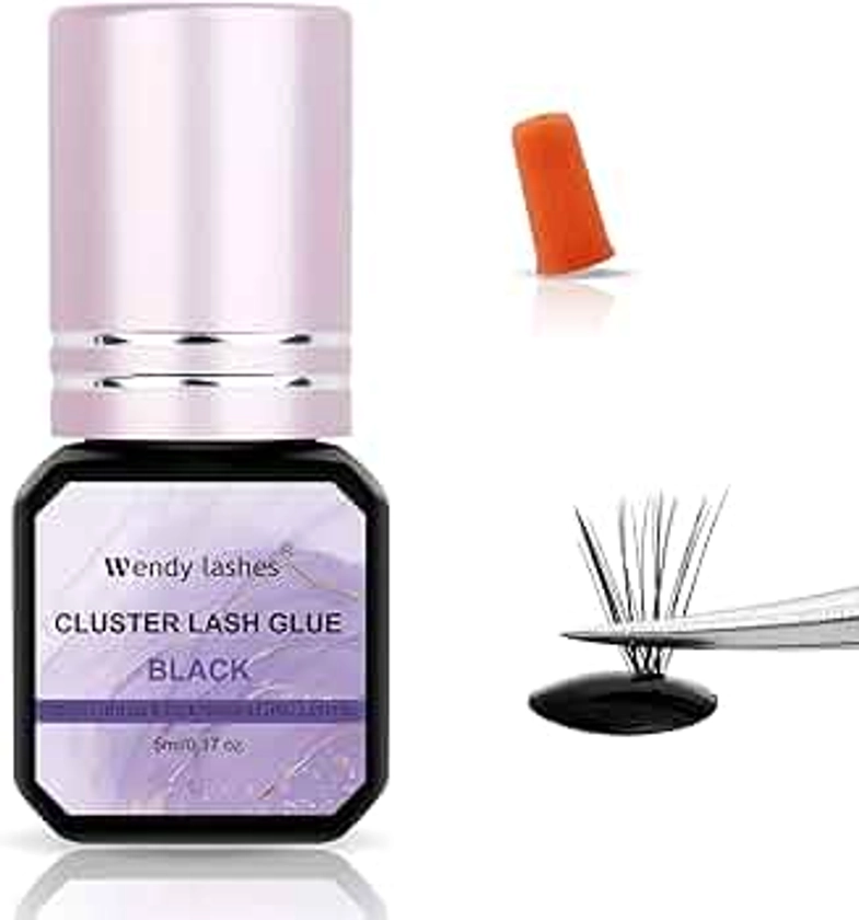 Lash Glue Cluster Eyelash Glue Black Sensitive Lash Glue Fast Drying Waterproof Lash Glue Individual Lash Glue Long Lasting DIY Lash Extension Glue Strong Hold Eyelash Glue for Lash Extensions(5ML)