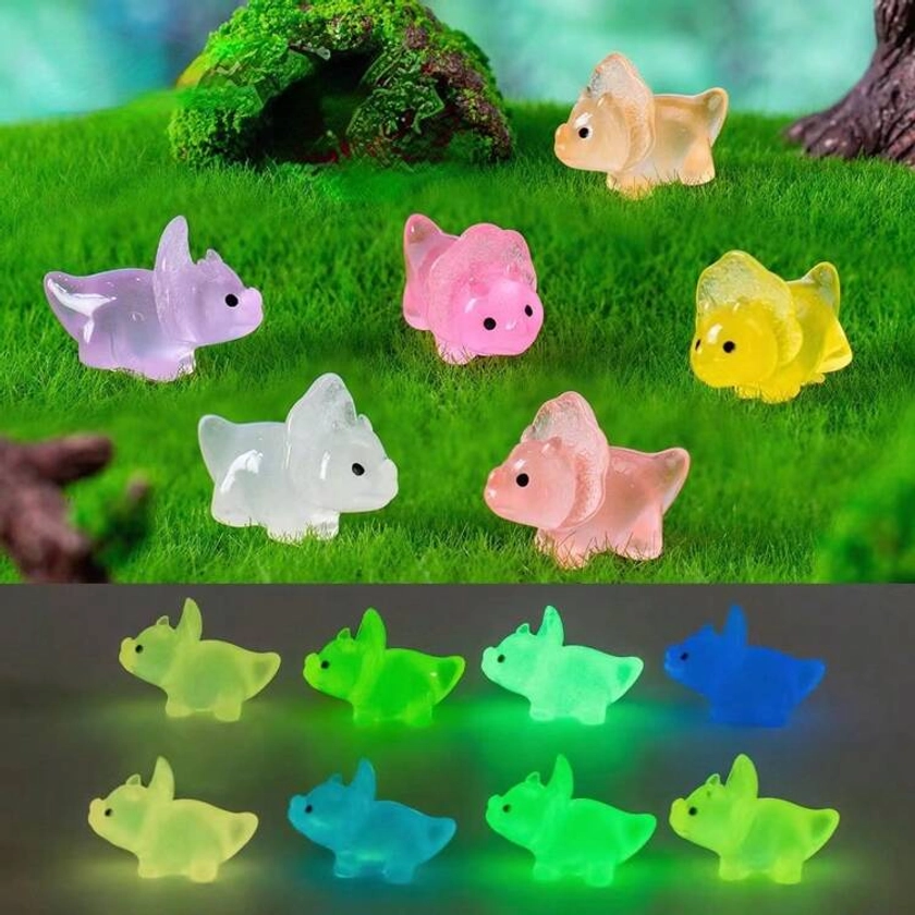 10/20pcs Micro Landscape Dinosaur Resin Craft Night Light Decoration Accessories, Triangular Dragon Night Light Ornament. Absorbs Light To Glow