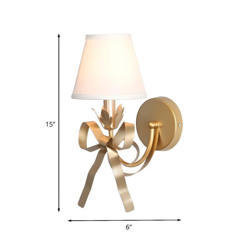 Gold Swag Sconce Lighting Contemporary 1 Bulb Metal Wall Mounted Lamp with Ribbon Decor and Fabric Lampshade - Gold 220V-240V