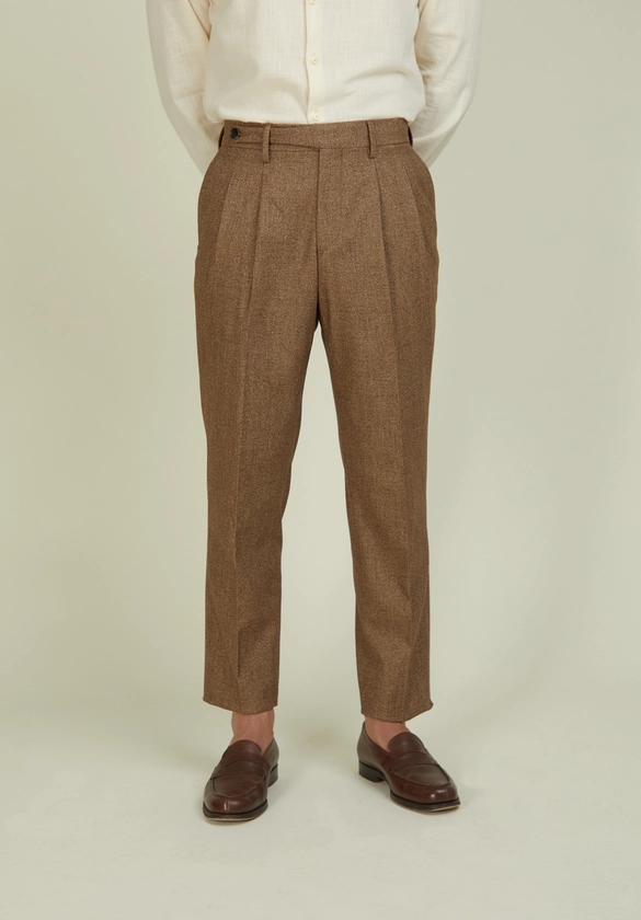 Pantalon sable en étoffe italienne à micro-motif tissé - BonneGueule