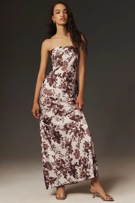 BHLDN Mia Strapless Side-Slit Satin Column Maxi Dress