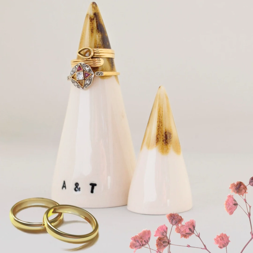 Personalized Ring Holder Cone Porcelain set 2,Personalized Wedding Gift, Engagement Gift,Wedding Ring holder,Gifts for Couple,Gift for Bride