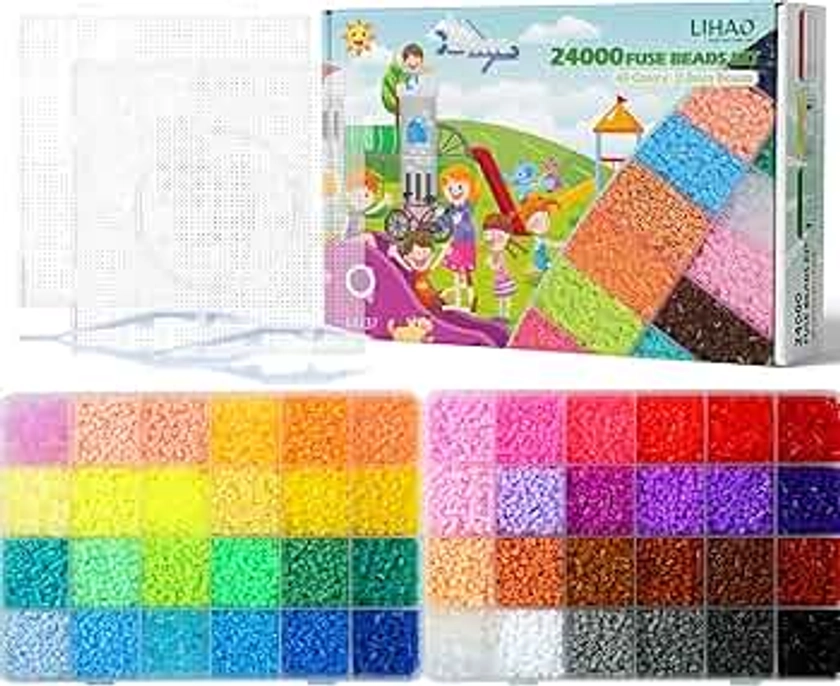 LIHAO 2.6mm Fuse Beads Kit for Crafts 24000 pcs 48 Colors Mini Fuse Beading Kit, Multicolored Iron on Fused Beads Kit, Great Supplies for Fuse Beads Artist