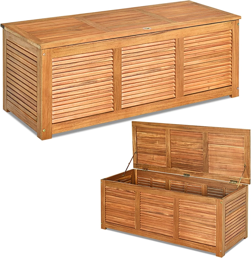 Coffre de Rangement en Bois d’Acacia avec Charnière en Métal, Banc de Rangement Extérieur 150KG Max pour Jardin Patio, 120,5 x 44,5 x 44,5cm, Naturel | Leroy Merlin