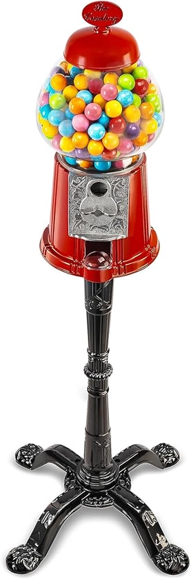 Gumball Bubble Machine - 15 Inch Candy Dispenser with Stand for 0.62 Inch - Heavy Duty Red Metal with Large Glass Bowl - Easy Twist-Off Refill - Free or Coin Operated - by The Candery : Amazon.co.uk: Home & Kitchen
