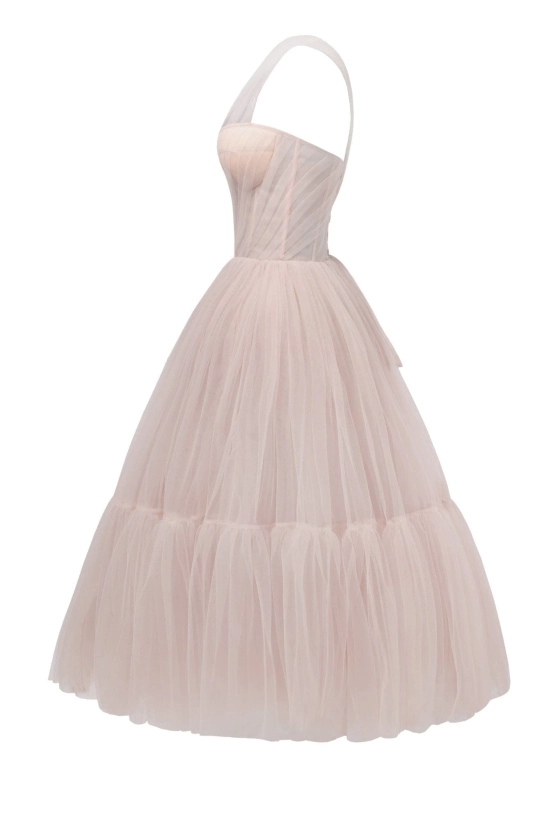 Misty Rose One-Shoulder Cocktail Tulle Dress