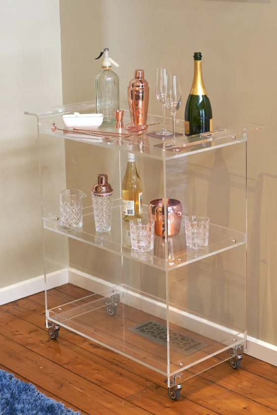 Barware | 3 Tier Acrylic Bar Cart - Clear | Bread + Butter