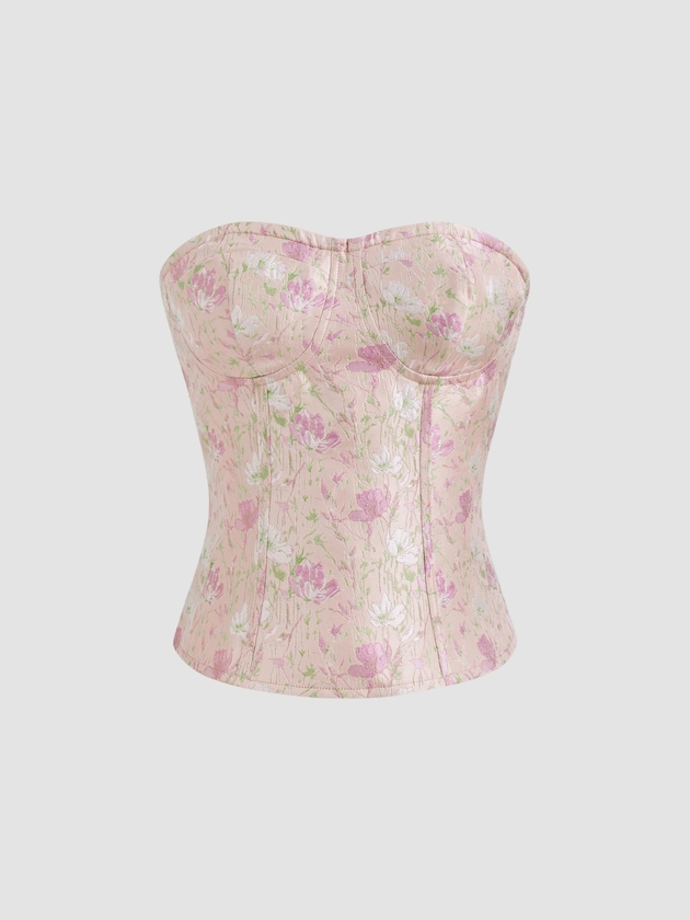 Woven Floral Zipper Tube Top For Date