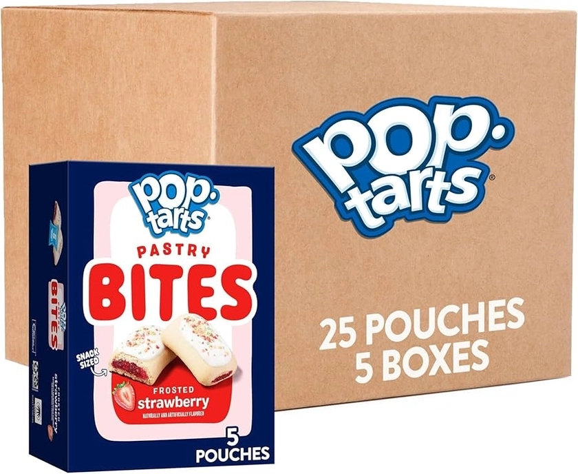 Pop-Tarts Baked Pastry Bites, Kids Snacks, School Lunch, Frosted Strawberry (5 Boxes, 25 Pouches)