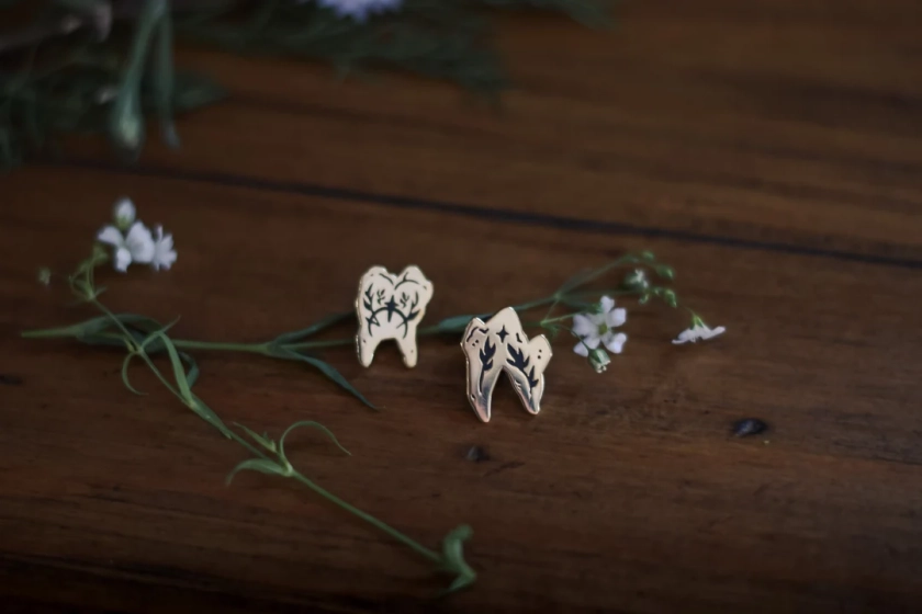 Tooth Sigil Pin Set (mini pins, gold, witchy, teeth pins)