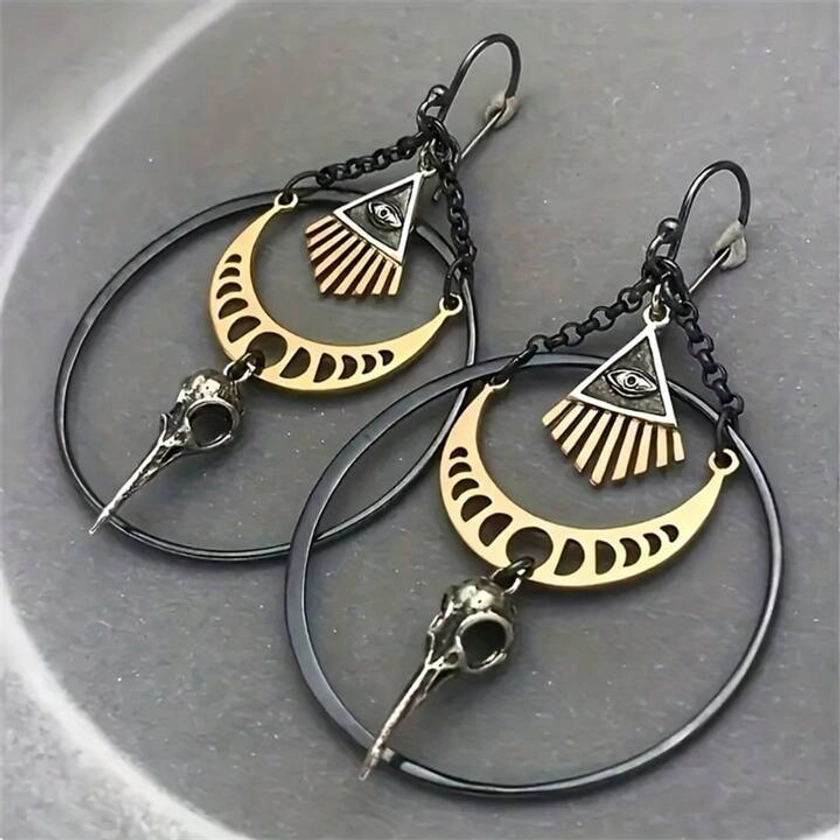 1pair Vintage & Punk Evil Eye Pendant Dangle Earrings For Women, Party Fashion Jewelry Gift