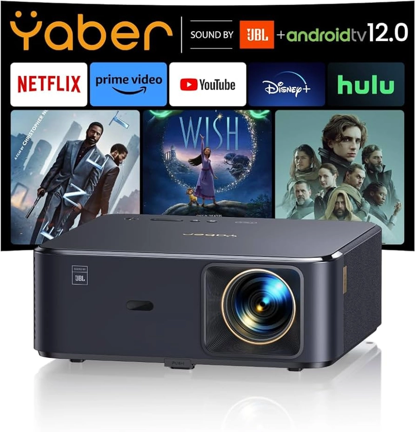 Videoprojecteur 4K avec Son JBL, YABER Projecteur Video Supportant Google TV 11.0, WiFi 6 et Bluetooth, Videoprojecteur Portable 800ANSI, 2x10W Haut-Parleurs, Full HD 1080P, Auto Focus/Keystone