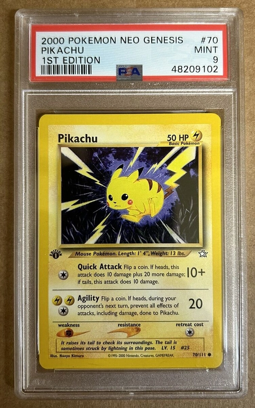 2000 Pokemon Neo Genesis #70 1st Edition Pikachu PSA 9 MINT IN HAND