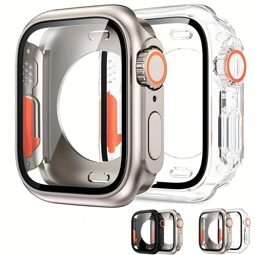 2 Stuks Voor Apple Watch Series 9 8 7 6 5 4 SE 2 45mm 44mm 41mm 40mm Verander Het Uiterlijk Als Een Ultrabeschermhoesje Van PC-glas, Voor- En Achterka