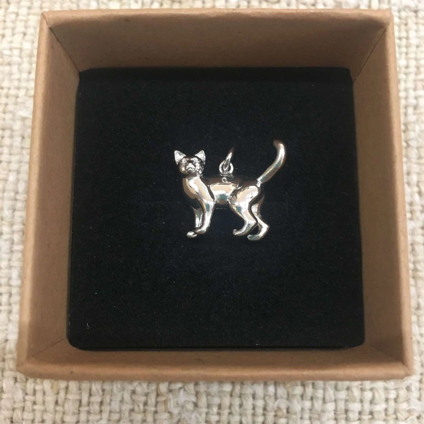 Solid silver 3D cat pendant/charm