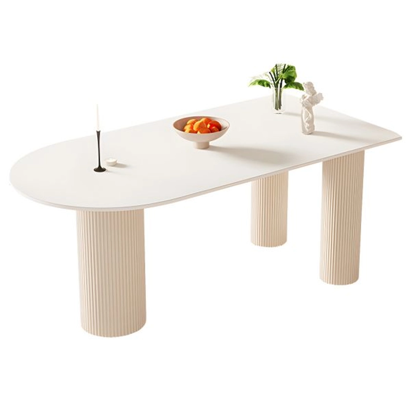 Table de cuisine et salle à manger moderne en pierre blanche de 75cm avec pieds en métal - Sans Chaises L 130 x l 70 x H 75 cm