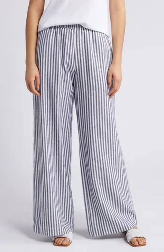 Caslon® Stripe Wide Leg Linen Blend Pants | Nordstrom