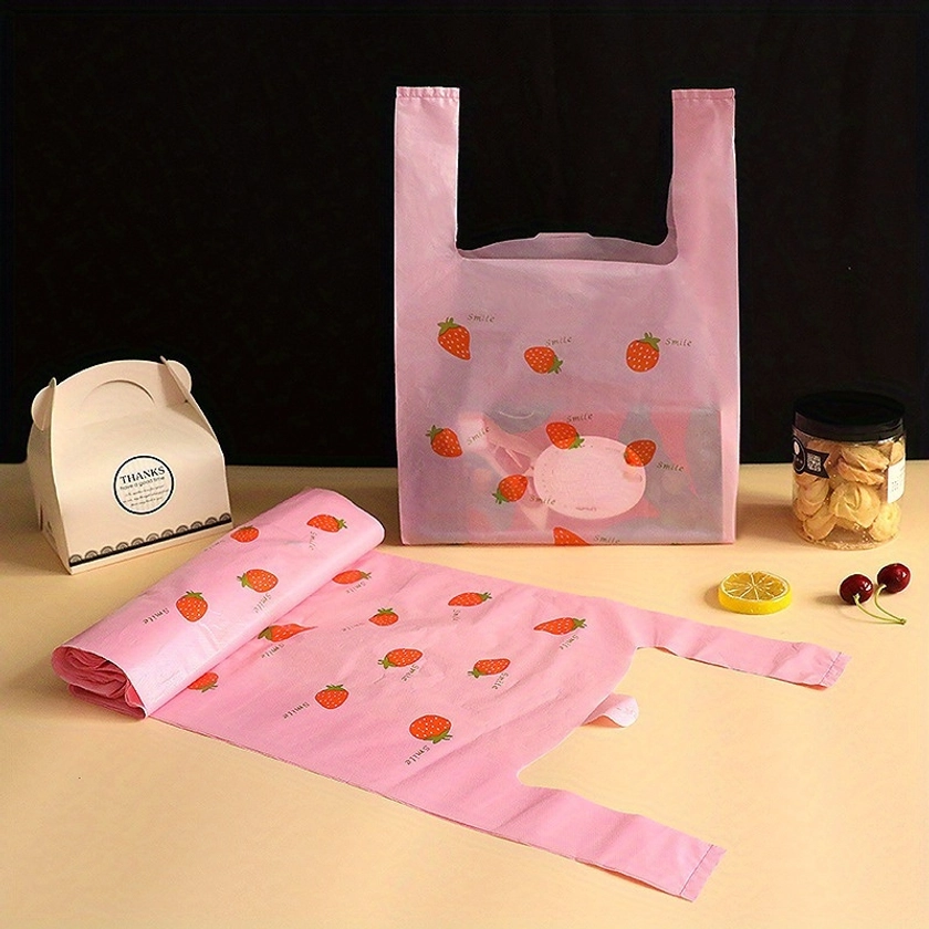 50pcs Cute * Strawberry Packing Bag, Takeout Bag, Hand-held Bag For Bread Fruit Dessert Food Clothing, Shopping General Packaging Bag, Home Kitchen
