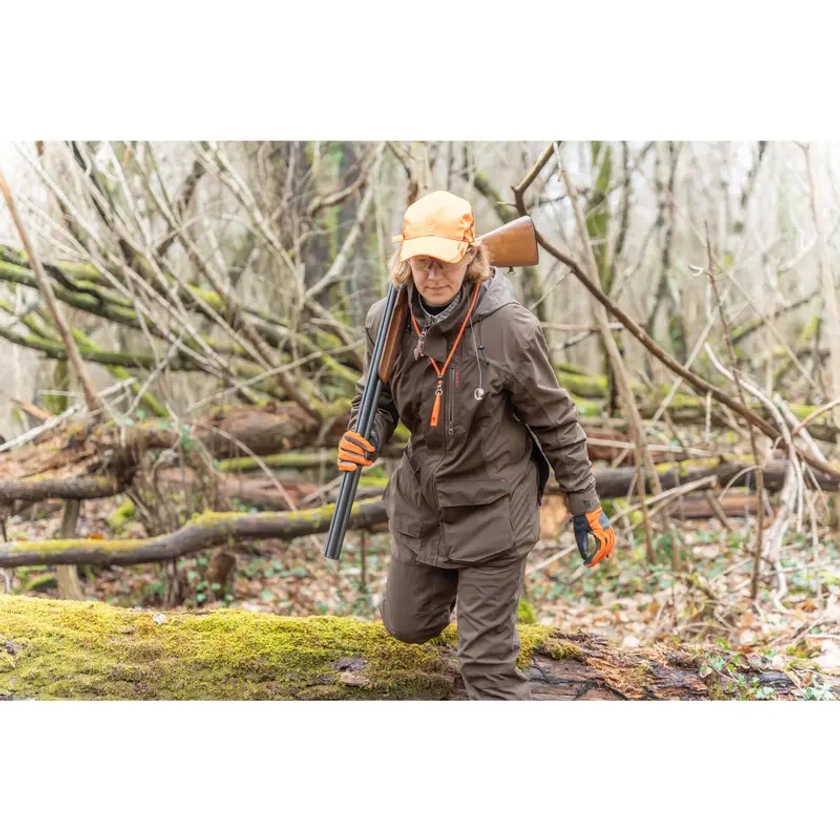 VESTE CHASSE FEMME IMPERMÉABLE RESISTANTE 500 MARRON