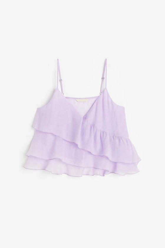 Ruffled strappy top - V-neck - Short sleeve - Light purple - Ladies | H&M GB