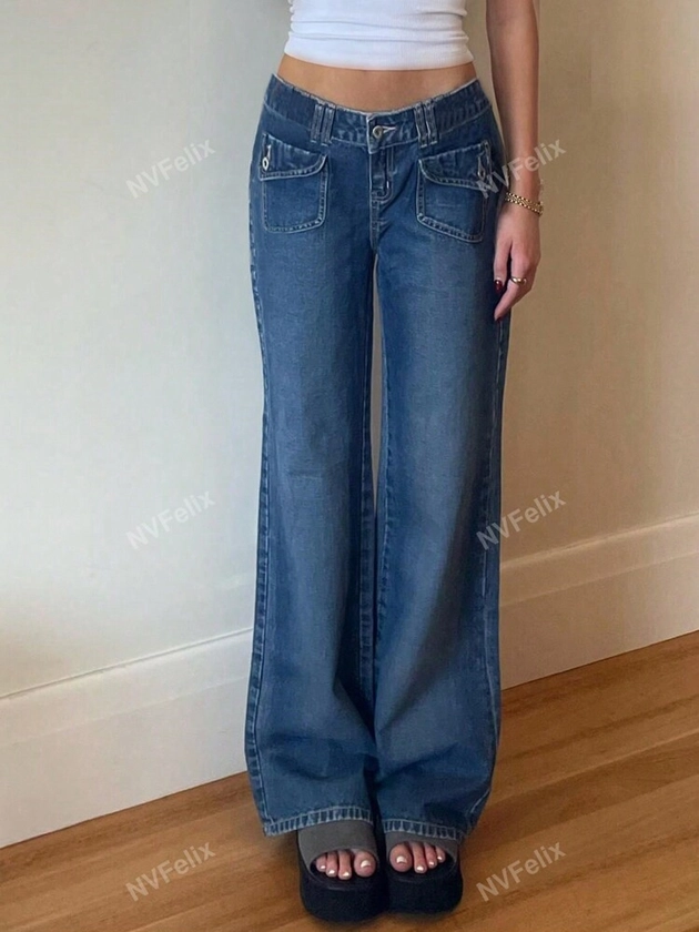 Women's Low-Waist Straight Wide-Leg Casual Jeans For Everyday Outings