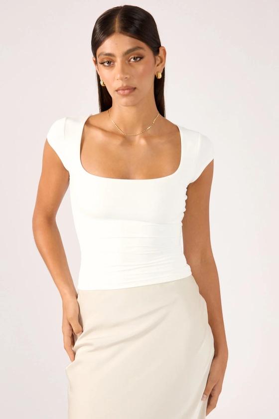 Perfect Stranger Scoop Neck Cap Sleeve Tee White