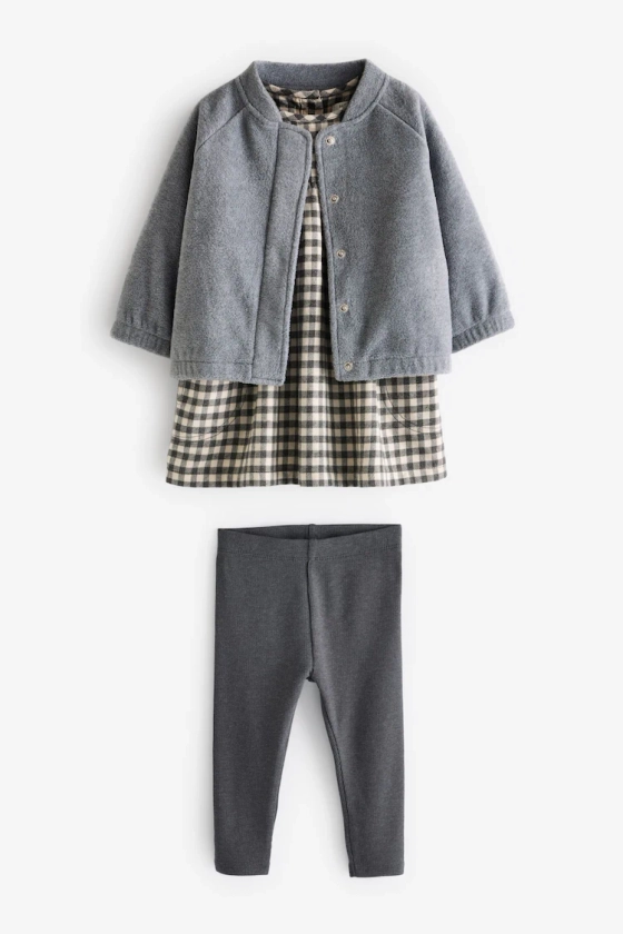 Buy Grey Gingham 100% Cotton Dress, Jacket And Leggings Set (3mths-8yrs) from the Next UK online shop