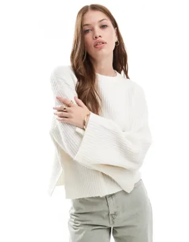 JJXX fluffy cropped ribbed jumper in white | ASOS