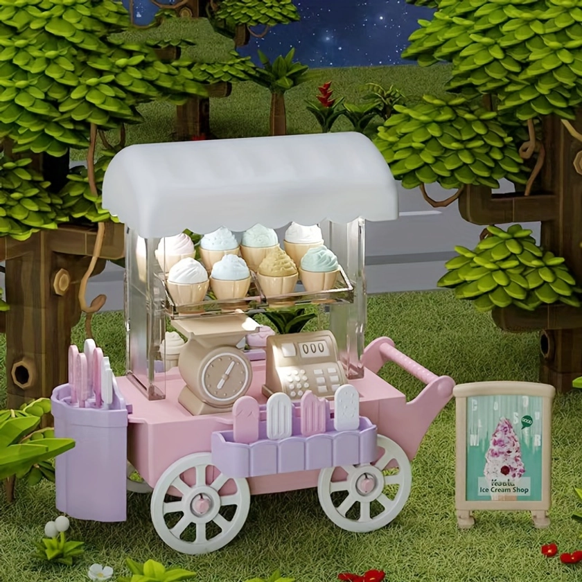 Mini Ice Cream Bread Vending Car Model, Miniature Scene Toy, Role-playing Accessories, Decoration Gifts (requires 2 AA Batteries, Not Included)