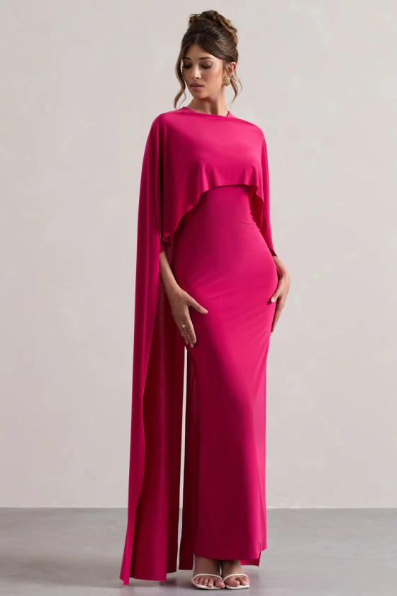 Padma | Pink Draped Maxi Dress With Cape Sleeves