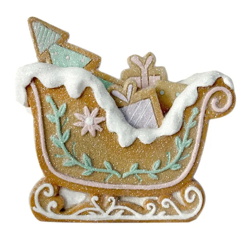 Mrs. Claus' Bakery Glittered Resin Gingerbread Sleigh Decor 5in | Christmas Decor | At Home